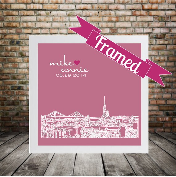 Bridal Shower Gift Wedding Art Gift Poster Print Personalized FRAMED Savannah, GA or Any City