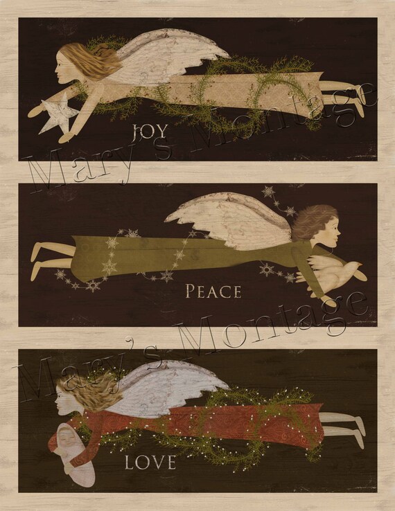 Christmas FolkArt Angels, Download & Print 8.5 x11 sheet