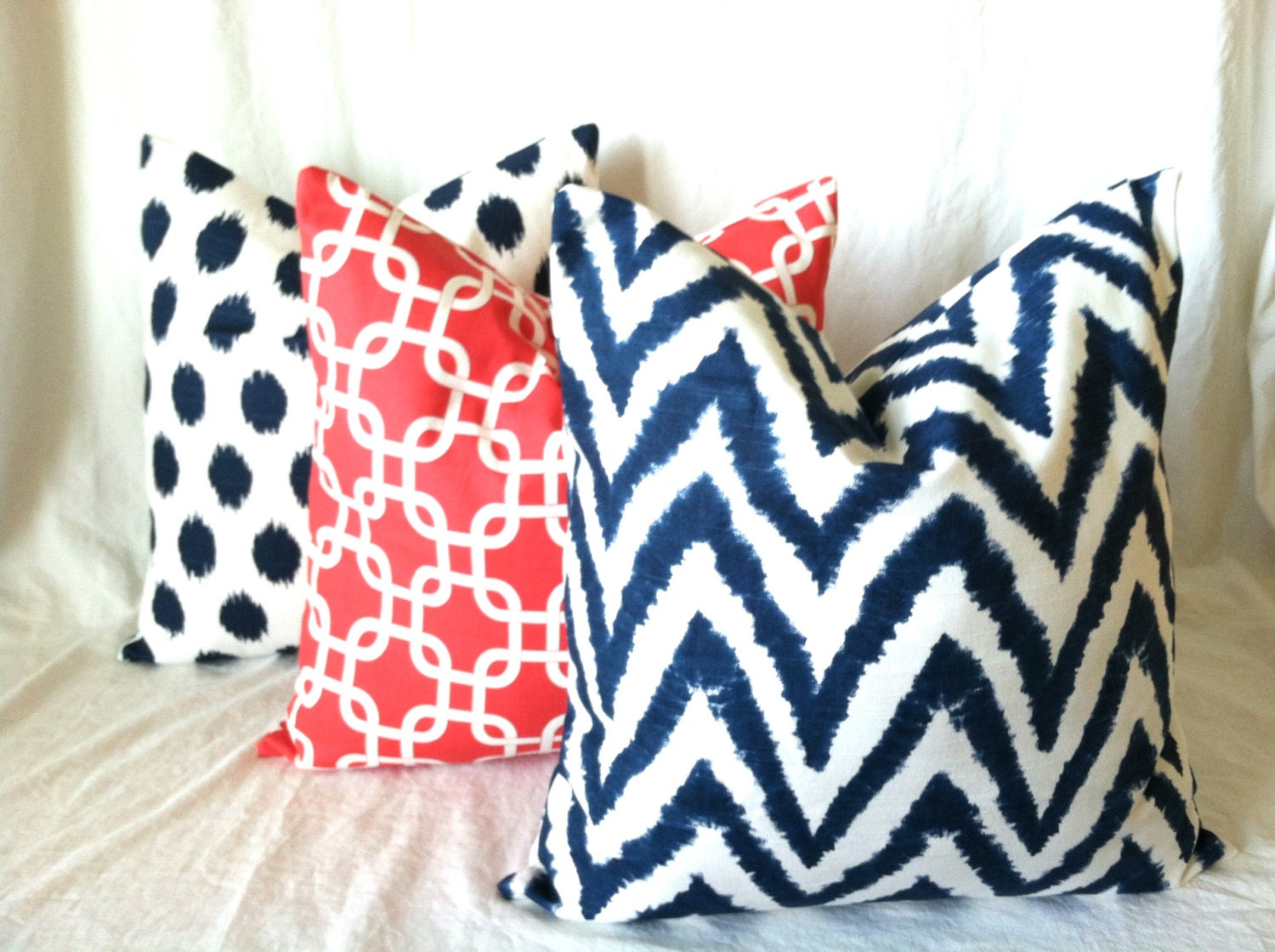 Navy Coral Pillow Covers 20 x 20 Set of Three Navy by mizzeztee
