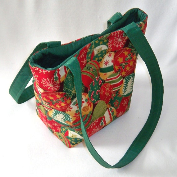 christmas ornament purse small tote bag red green gold christmas ornament purse small tote bag red green gold