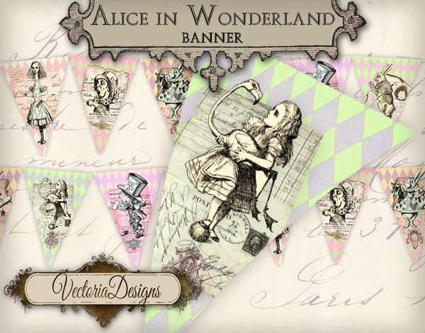 Alice in Wonderland Banner printable party banner printable