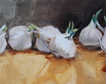 Six Garlic on Gray and Gold