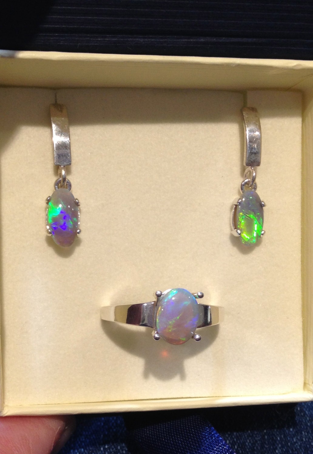 Australian Black Opal Jewelry Set Green Blue Opal by OpalEmbers