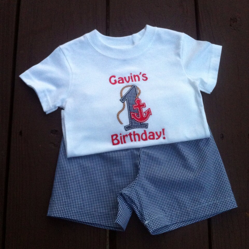 Cute Little Boys Anchor Birthday Shirt and Shorts Set. Size 12