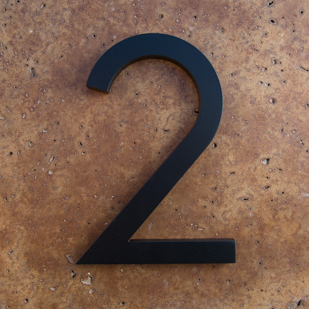 Modern House Number Aluminum Modern Font Number TWO 2 in Black