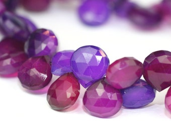 Chalcedony Faceted Heart Briolettes 2 Focals Radiant Orchid Grape Purple Semi Precious Gemstones