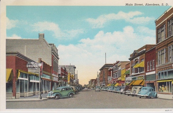 Main Street Aberdeen South Dakota Vintage Linen Postcard