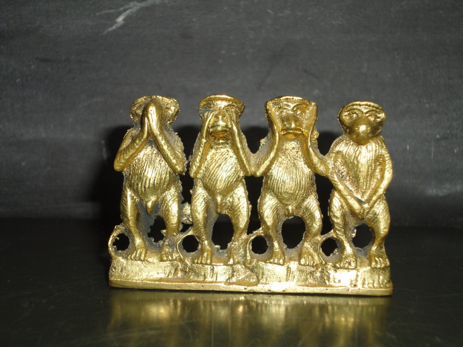 Vintage Brass Small Four Wise Monkeys Figurine-Paper