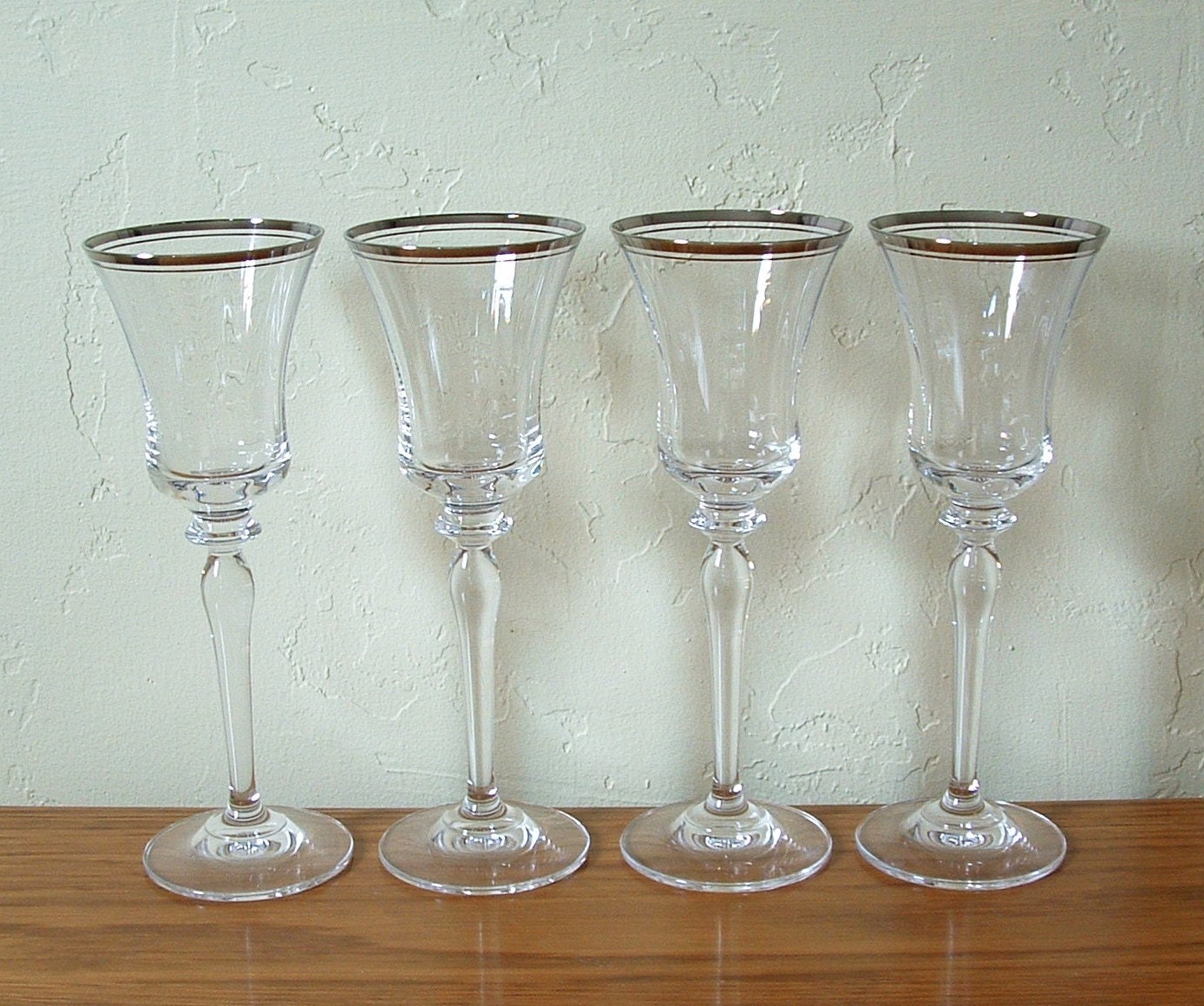 Vintage Mikasa Wine Glasses Crystal Jamestown Platinum Rim Set