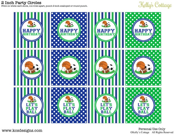 Sports Birthday Party 2 Inch Party Circles, Instant Download, Cupcake Toppers, Favor Tags, Decorative Circles Il_570xn