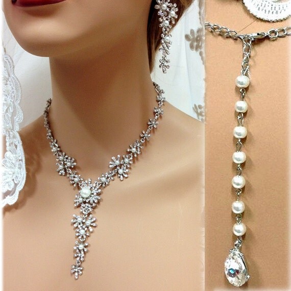 Items similar to Bridal jewelry , Bridal back drop bib necklace ...