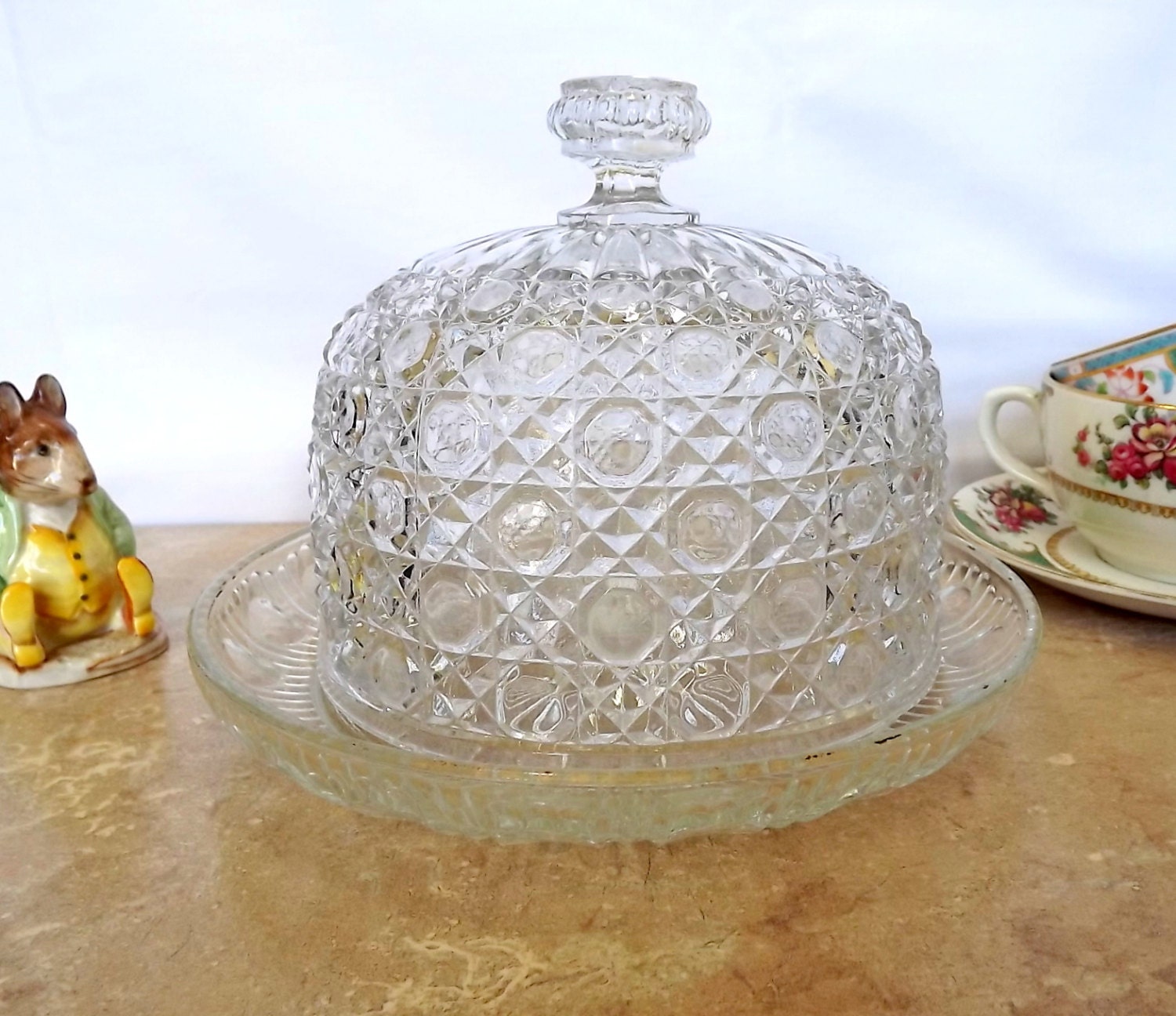 Vintage French glass cheese dome and tray Haute Juice