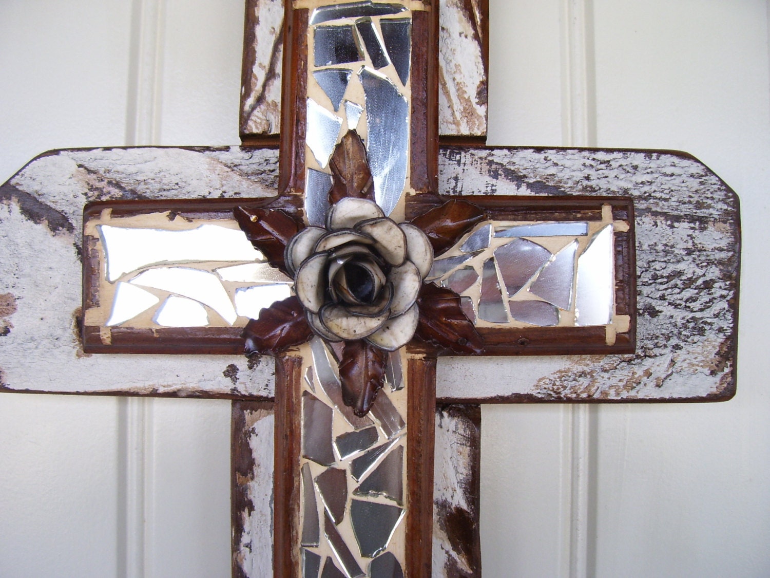 Magnificent Mirrored Cross Crafted from Vintage Wood