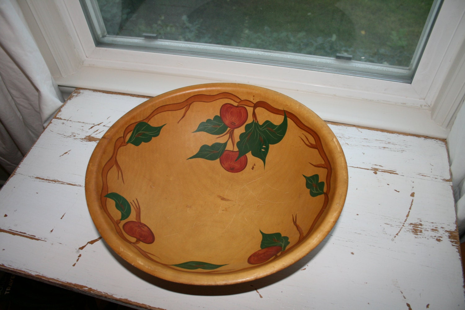 Vintage Mid Centruy Hand Painted Wooden Bowl by VintageTale