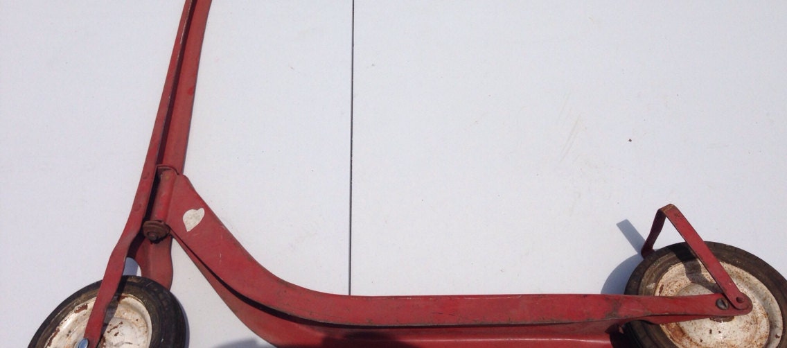 Vintage Metal Toy Sports Scooter red with hand painted white