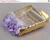 5% off Summer SALE Amethyst Stalactite Slice with 24k Gold Electroplated Edge Pendant Necklace option BEST PRICING vertical version