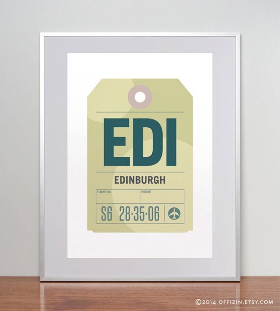 Edinburgh Scotland EDI. Luggage Tag Poster. Baggage Tag by offizin