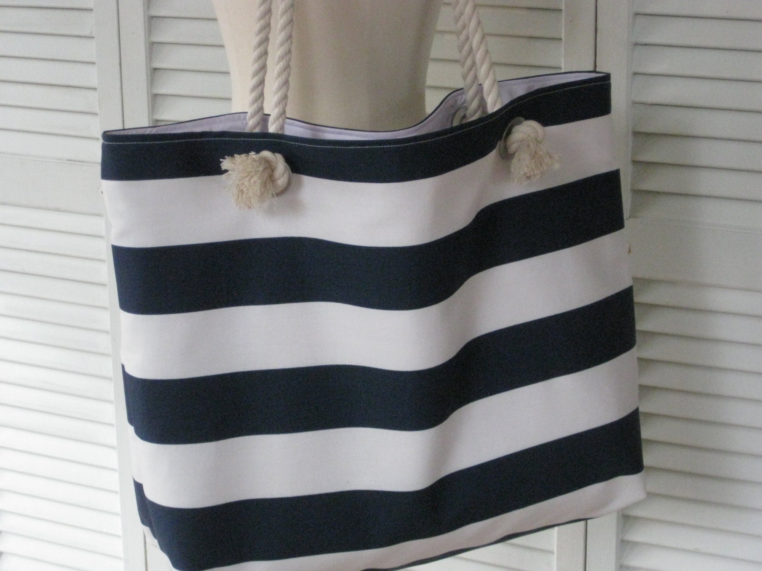 Extra Large Nautical Beach Bag Classic Navy & White by maggieanns