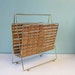 Mid-Century Magazine Rack, Brass and Woven Wood Rack