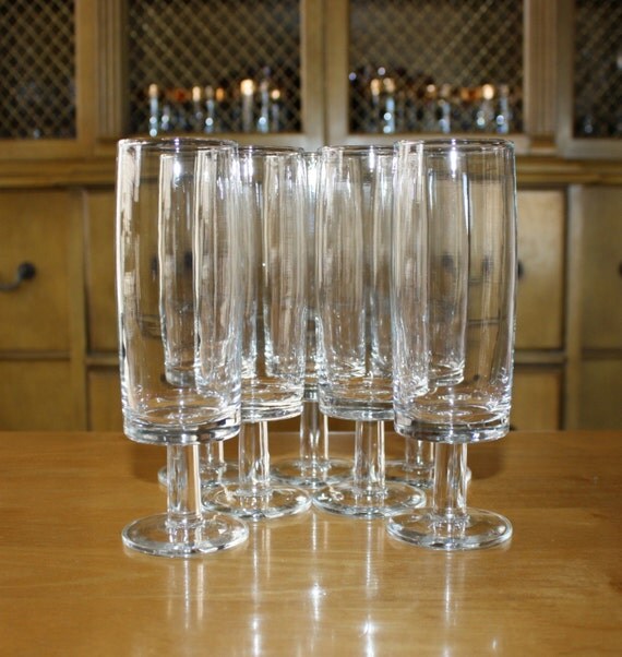 Tall Vintage Champagne Glasses 7 Flat Bottom Stemmed