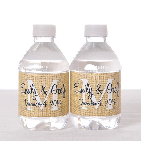 100 Burlap Wedding Water Bottle Labels - Waterproof Self Stick Labels Il_570xn