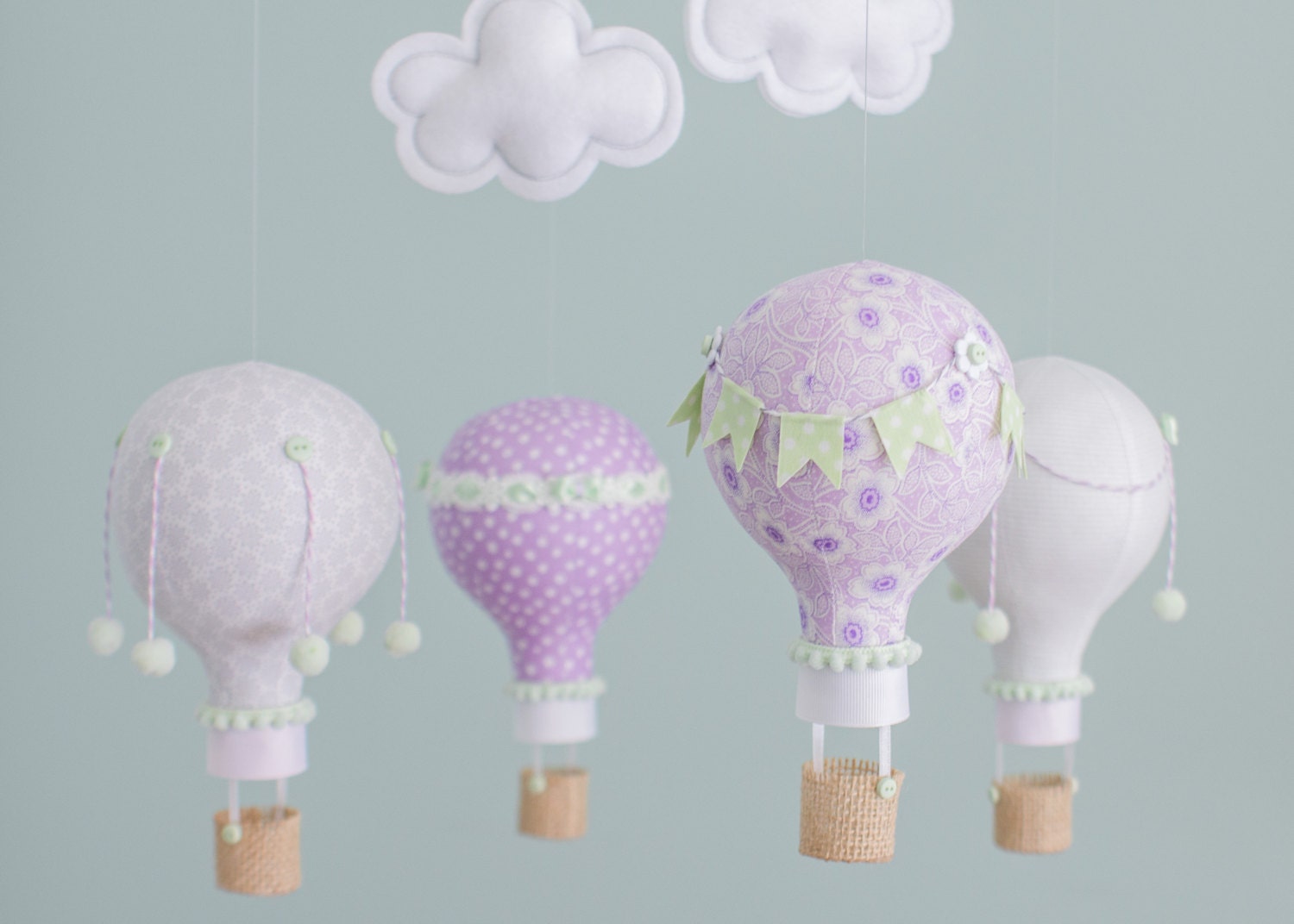 Lavender and Mint Baby Mobile Hot Air Balloons by sunshineandvodka