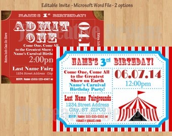 Circus invitation Ticket invitation Carnival invitation Circus Birthday Party Package Circus Tent Boy Girl Carnival invite circus invite