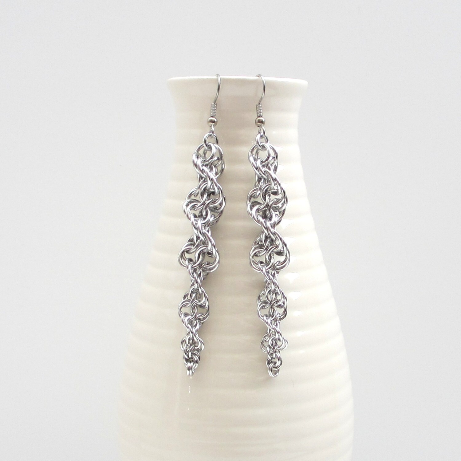 Inverted spiral chainmail earrings silver aluminum