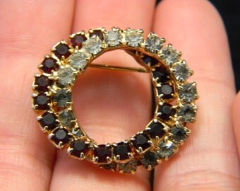 Vintage Eternity Rhinestone red circle brooch