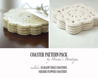 Crochet Coaster Pattern Pack - 2 Crochet Coasters - PDF