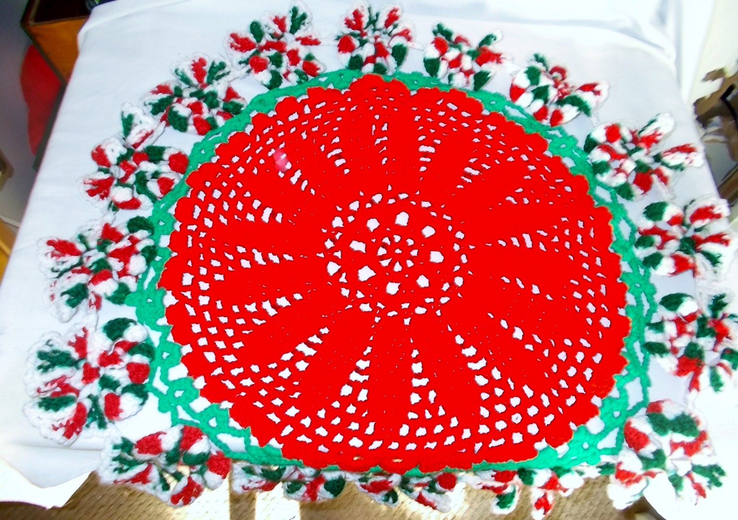 christmas table cover hand crochet red white green round christmas table cover hand crochet red white green round