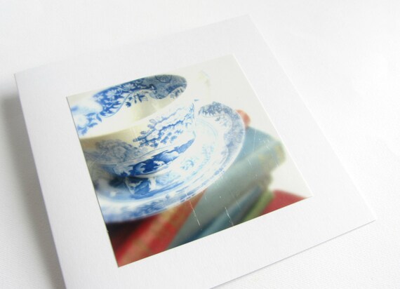 (single) for art square  greeting  fine Cup tea vintage  books card old Tea cup greeting Vintage