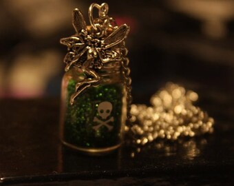 Green fairy. Absinthe themed Steampunk Victoriana tiny bottle necklace.