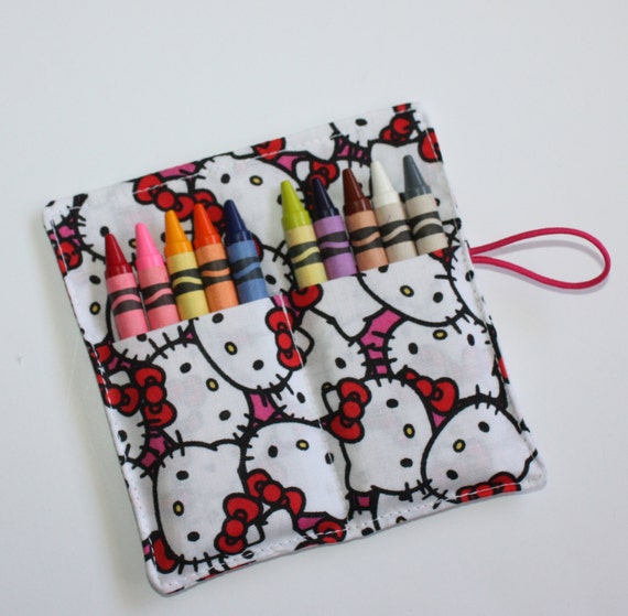 Crayon Roll made from Hello Kitty fabric, holds up to 10 Crayons, Birthday Party Favors Il_570xn