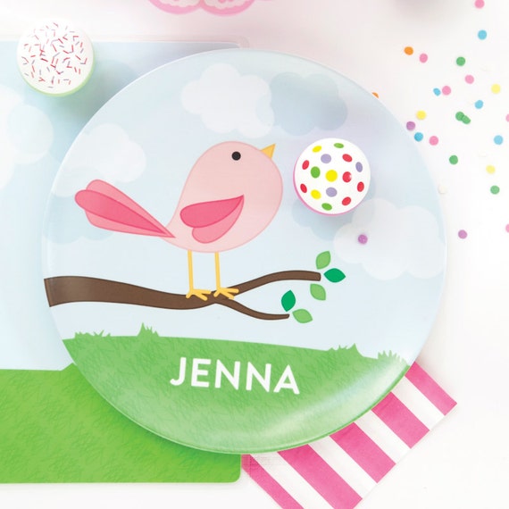 Personalized Plate for Kids - Cute Bird Plate - Add Bowl Option Il_570xn