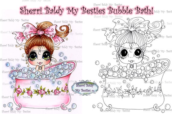 INSTANT DOWNLOAD Digital Digi Stamps Big Eye Big Head Dolls Digi  My Besties Bath Time IMG329 By Sherri Baldy