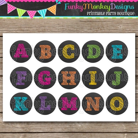 INSTANT DOWNLOAD ~Cute Colorful Pink Rainbow Chalkboard Alphabet A-Z Initials~ 4x6 Digital 1" Inch Bottle Cap Image/Digital Collage sheet Il_570xn
