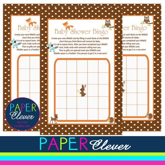 Baby Shower BINGO Neutral Woodland - instant download #1705 Il_570xn