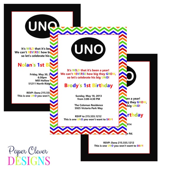 UNO birthday party invitations -- first birthday invitation with ...