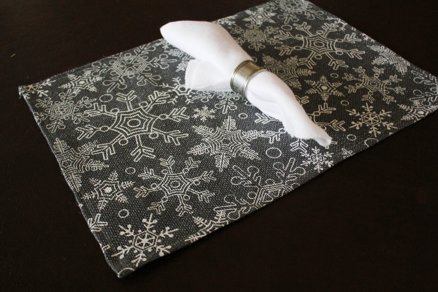 Silver Snowflakes Burlap Table Runner and Placemats