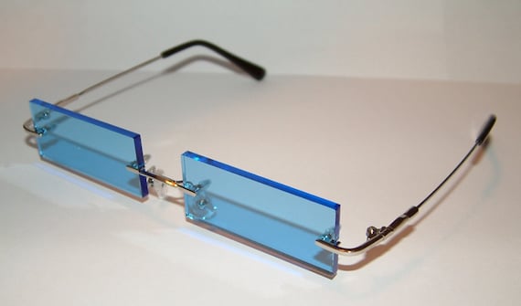 Blue streached rectangle Rimless Cosplay glasses.