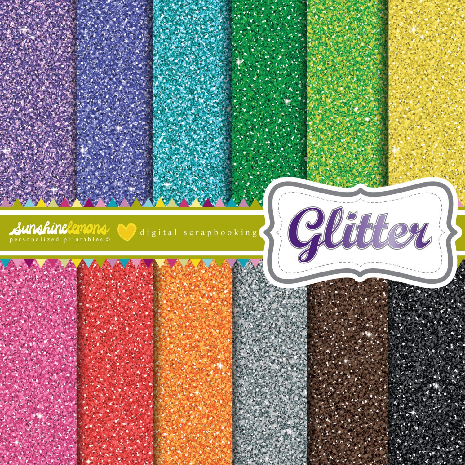 Glitter Digital Scrapbooking Paper Set Set of by SunshineLemons