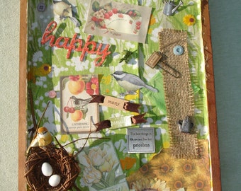 Spring Mixed Media Wall Hanging - Decor - Upcycle - OOAK