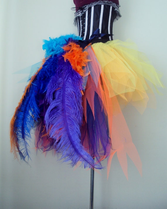 ALICE IN WONDERLAND Burlesque Costume Feather Skirt Pink Blue Can