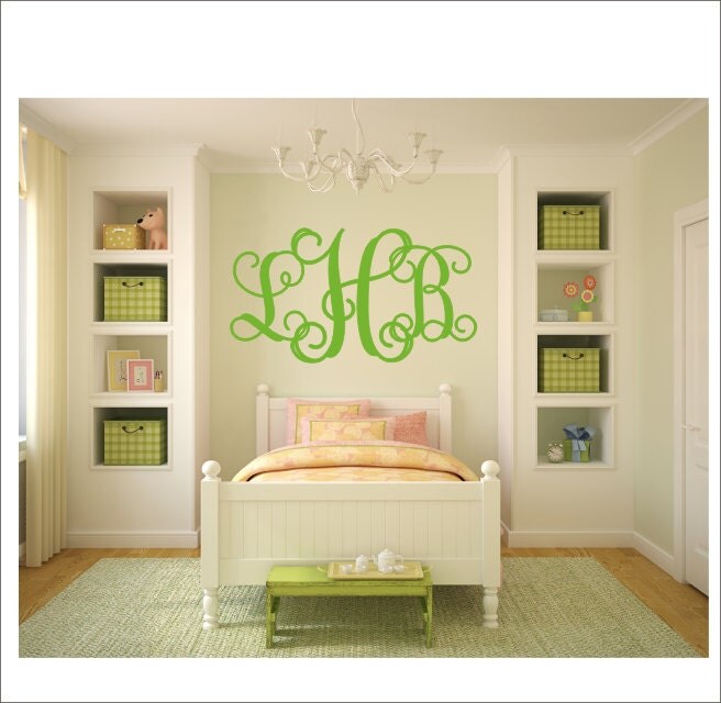 Vine Monogram Decal Vinyl Wall Decal Large Monogram Curly