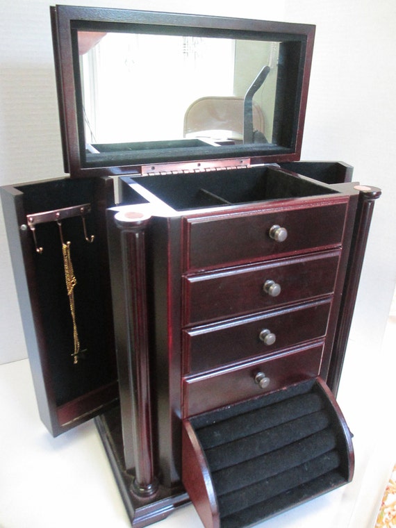 Vintage large dresser style jewelry box with 7 compartments