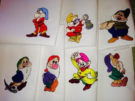 Items Similar To Seven Dwarfs Machine Embroidery Set On White Quilt Block Squares On Etsy 