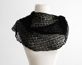 Antique Hand Made Lace Accessory - Victorian Black Floral Lace, 1900s, 20s // Shawl, Scarf, Collar