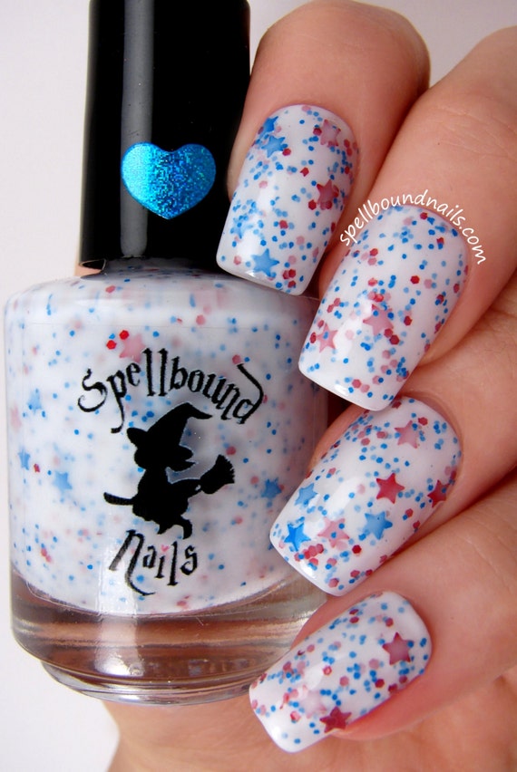 Star Spangled - White Crelly Red Blue Glitter Nail Polish