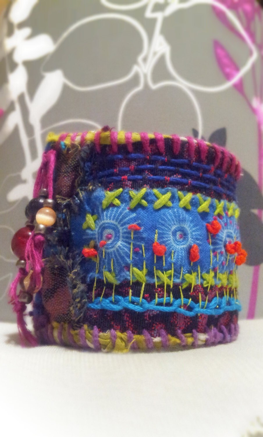 RESERVED For Pam Bohemian Fabric Cuff Bangle Bracelet Hand